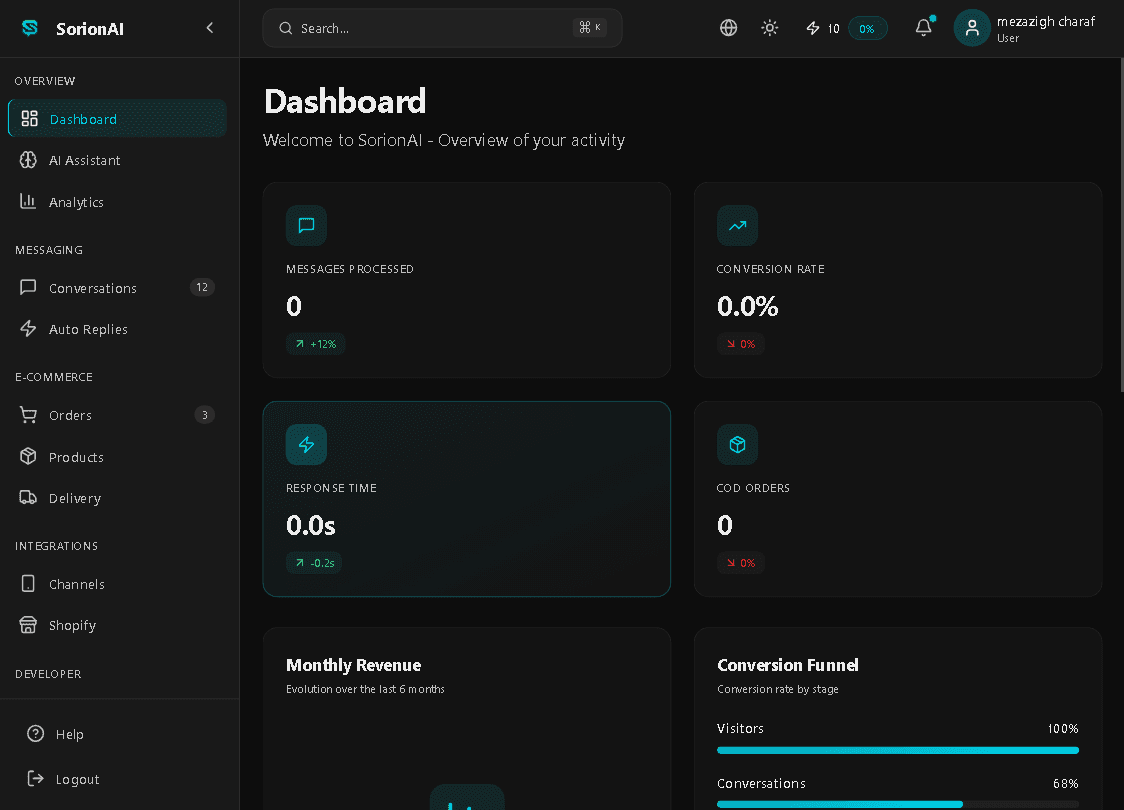 SorionAI Dashboard Preview - AI-powered customer engagement